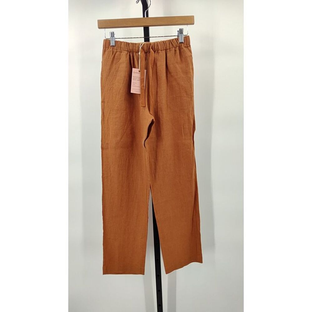 Quince Rust Orange Drawstring Linen-Blend Pants